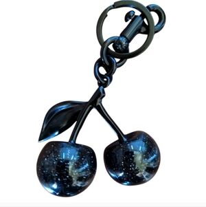 ✨️🖤🍒NWT BLACK GLITTER COSMIC CHERRY  CHARM WITH MATTE BLACK HARDWARE / KEY